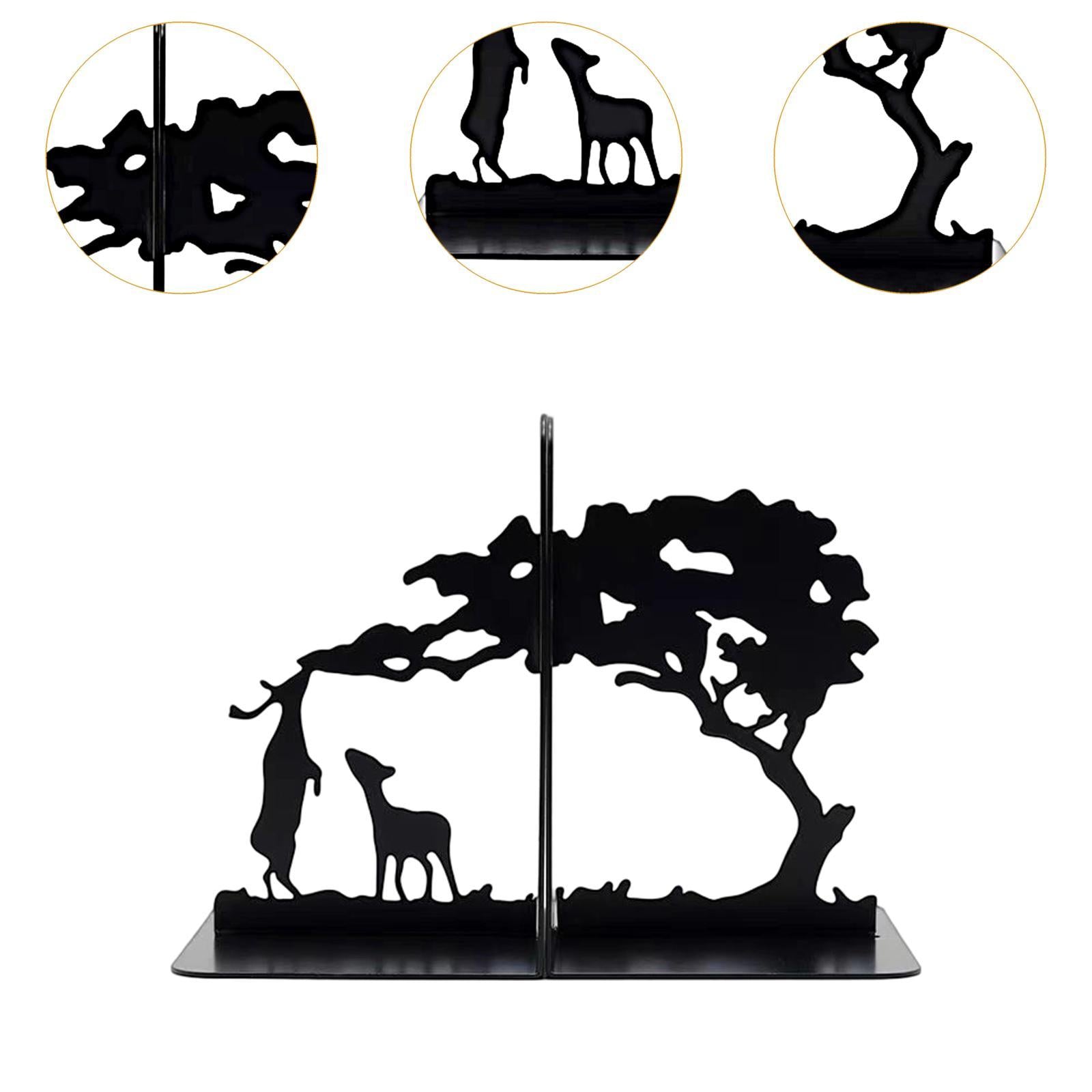 Metal Bookends Decorative Books Desktop Organizer for Office Bookcase School Two Deers