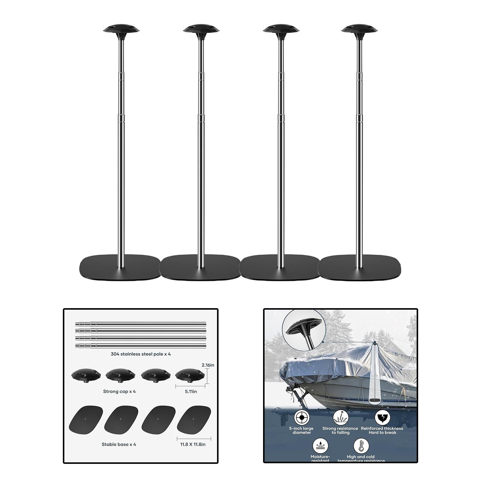 4 Pieces Boat Cover Support Pole Systems Telescoping Sturdy Stable Windproof