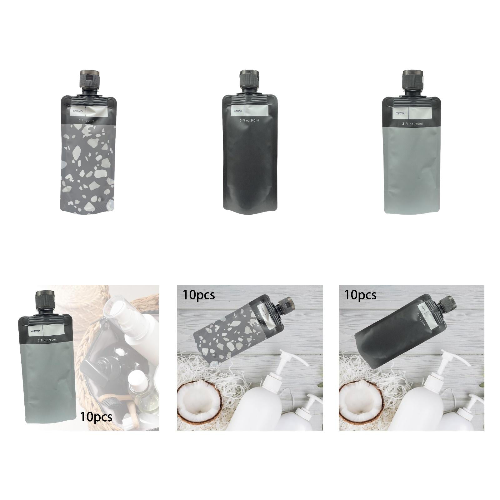 10 Pieces Travel Pouches for Toiletries 3 oz for Body Wash Travel Accessories Black Speckle