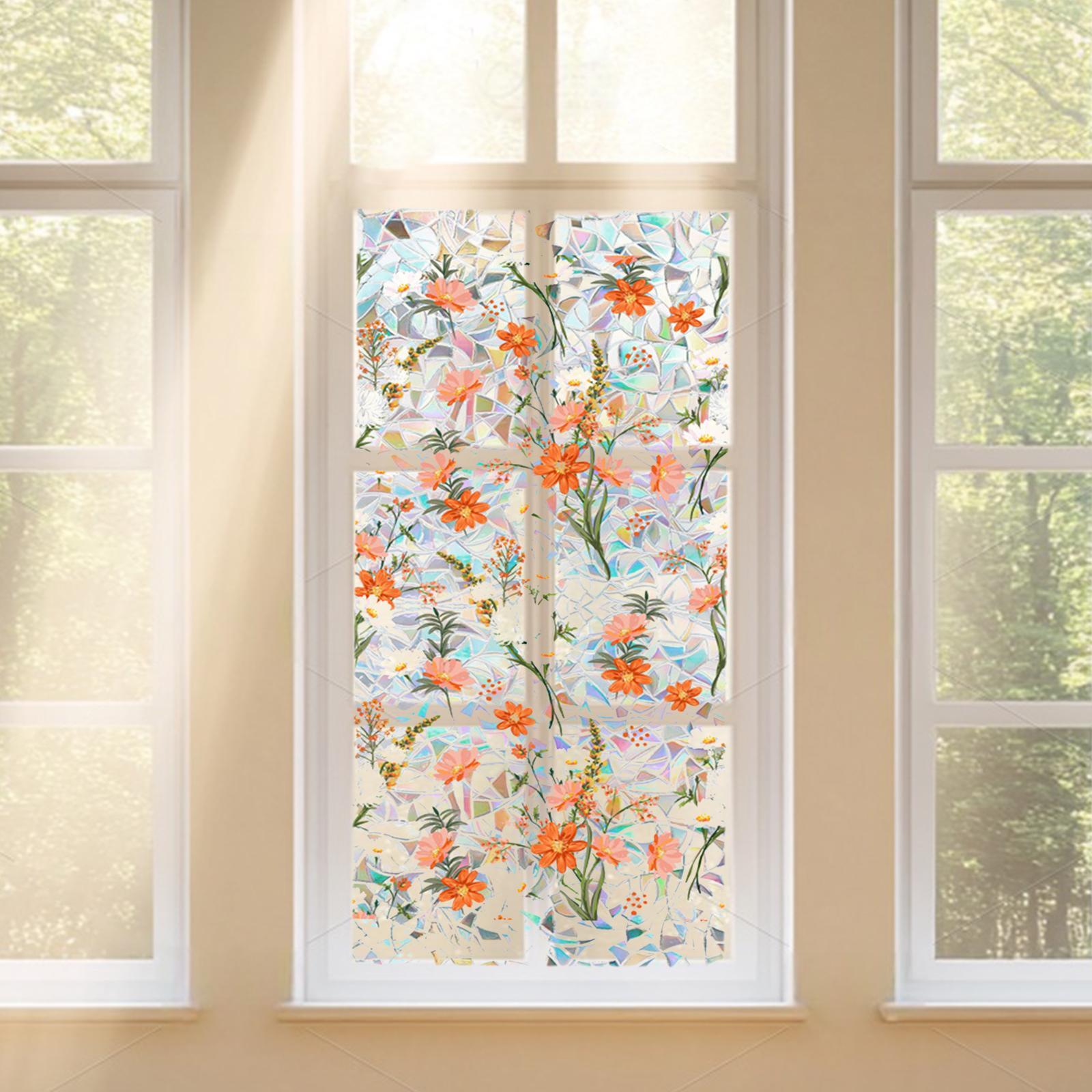 Privacy Window Film Floral Stained Cling Static Glass for Home Bathroom Room