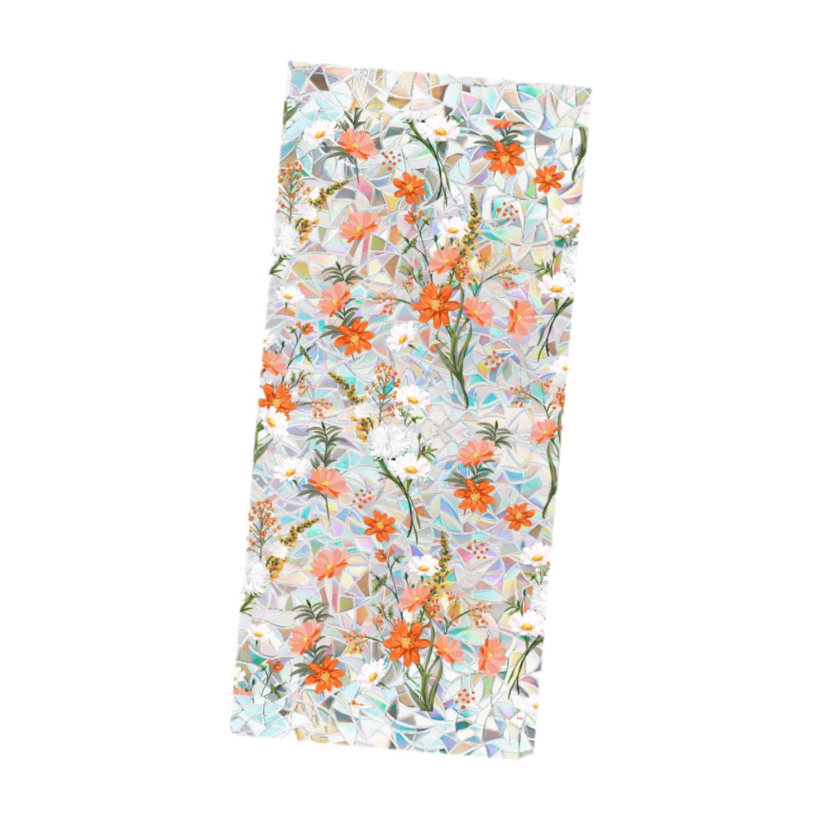 Privacy Window Film Floral Stained Cling Static Glass for Home Bathroom Room