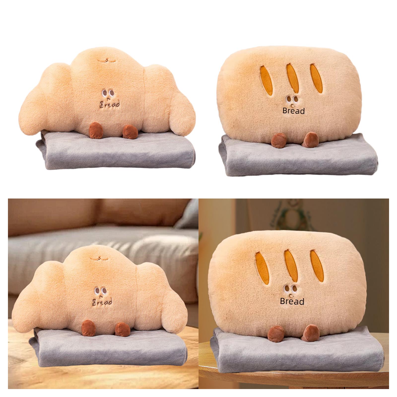 Travel Blanket Pillow Funny Portable Sofa Cushion for Home Women Living Room Croissant