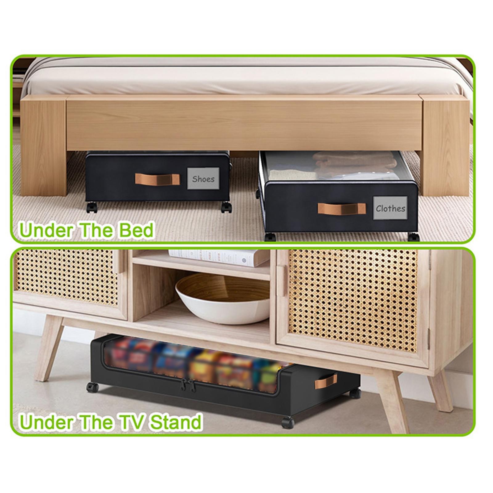 2Pcs Under Bed Storage Drawers with Lid with Wheels for Blanket Book Clothes black