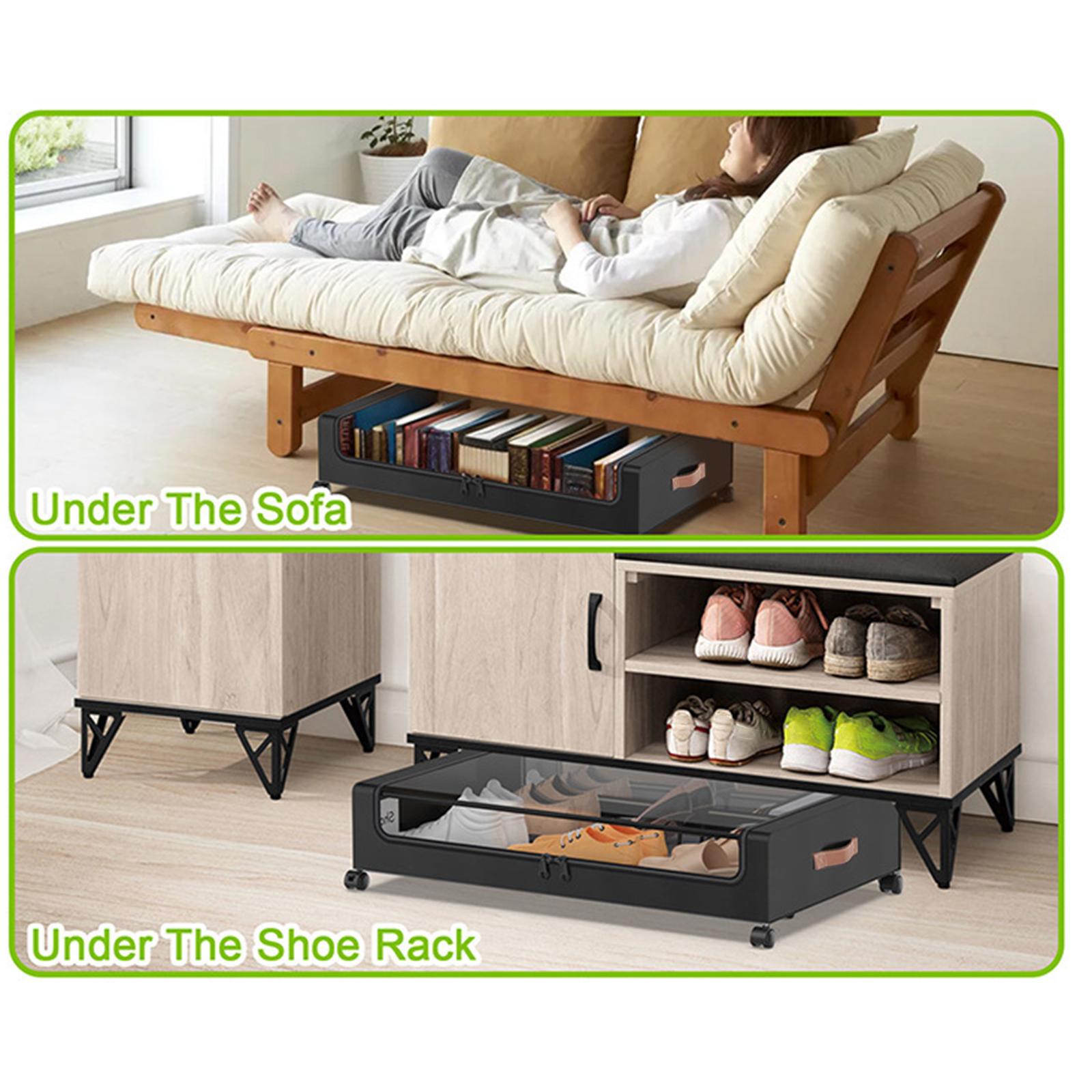 2Pcs Under Bed Storage Drawers with Lid with Wheels for Blanket Book Clothes black