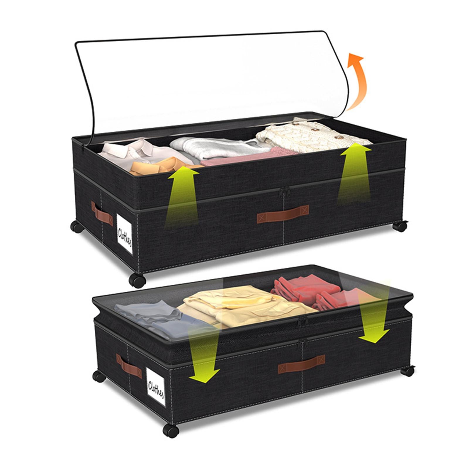 Under Bed Storage Box Silent Sturdy with Handle Large for Blanket Shoes Toys 2 pieces black