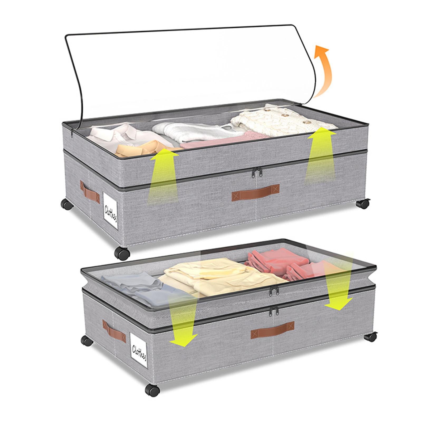 Under Bed Storage Box Silent Sturdy with Handle Large for Blanket Shoes Toys 2 pieces gray