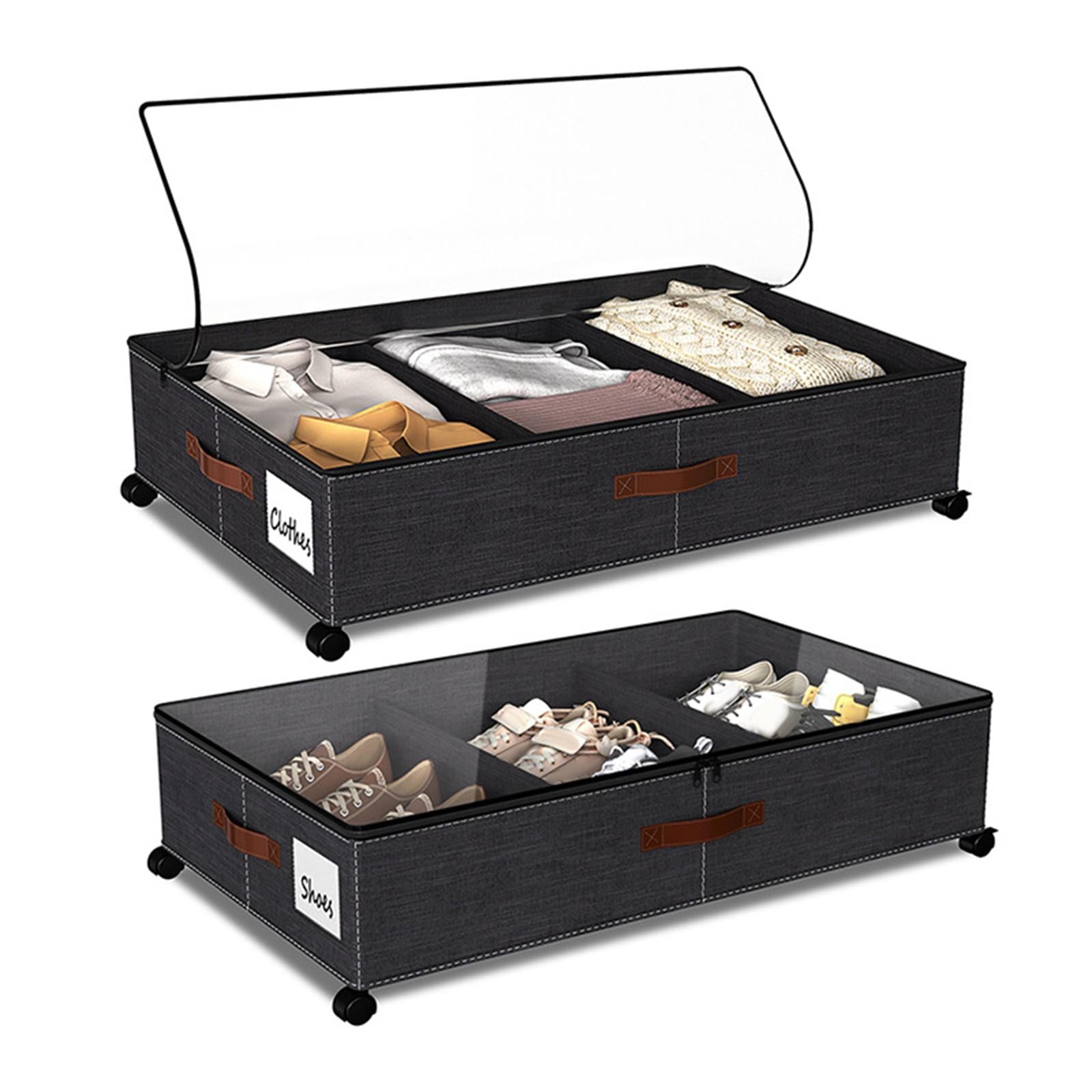 Under Bed Storage Container Convenient with Lid Large for Book Shoes Blanket black 2 pieces