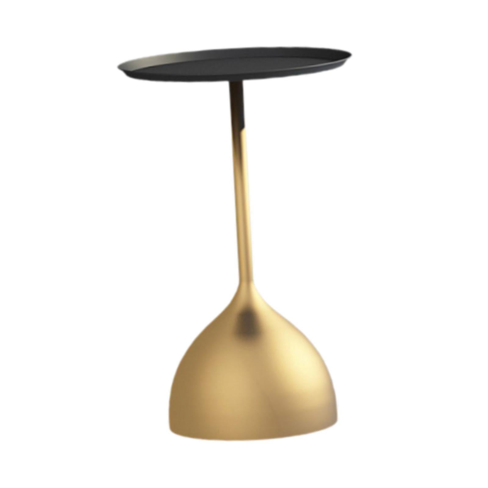 Small Side Table Fashion Decorative Bedside Tabletop for Dorm Bedroom Office Black Tray Gold Base