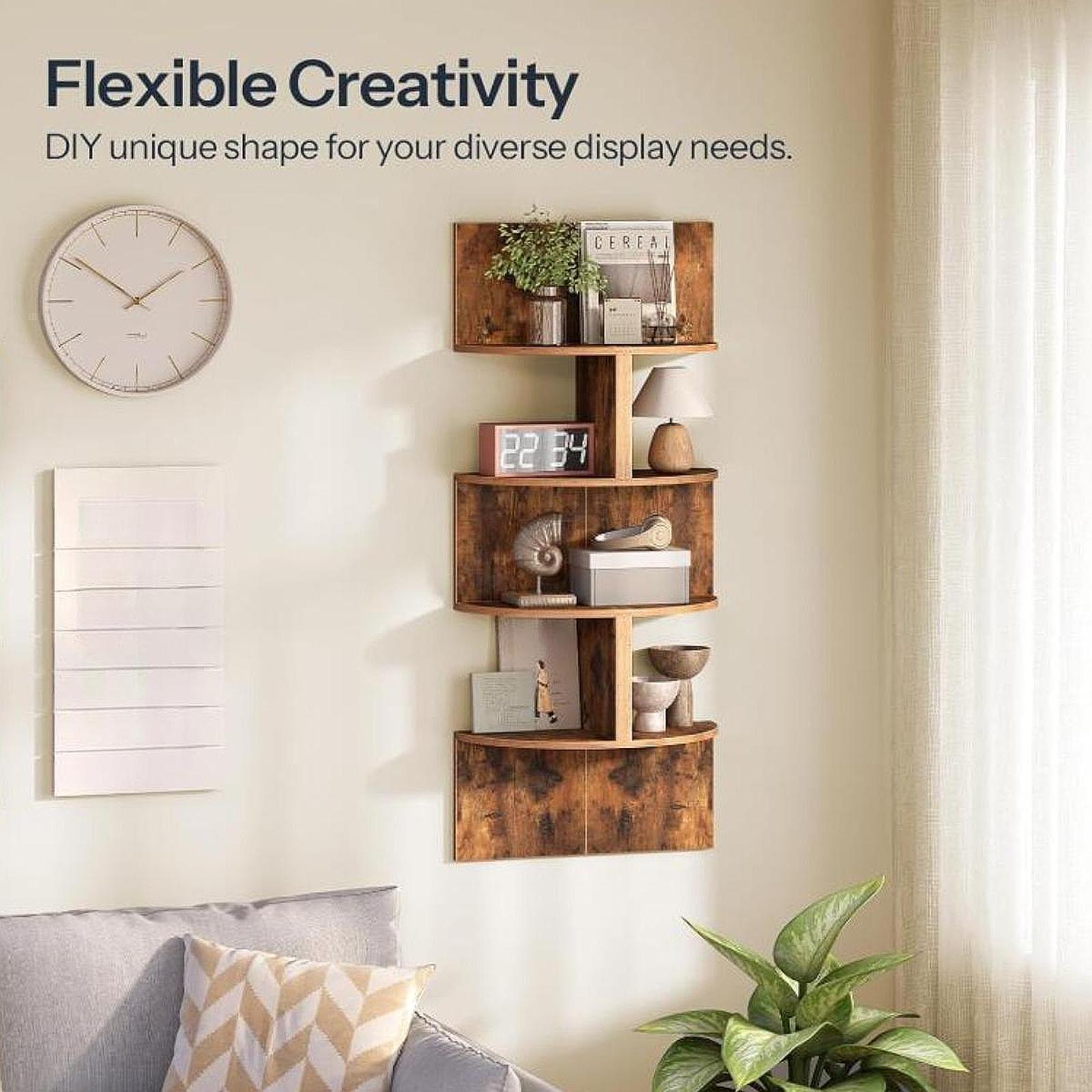 2Pcs Corner Shelf Wall Mount Corner Floating Shelves for Kitchen Office Home Brown