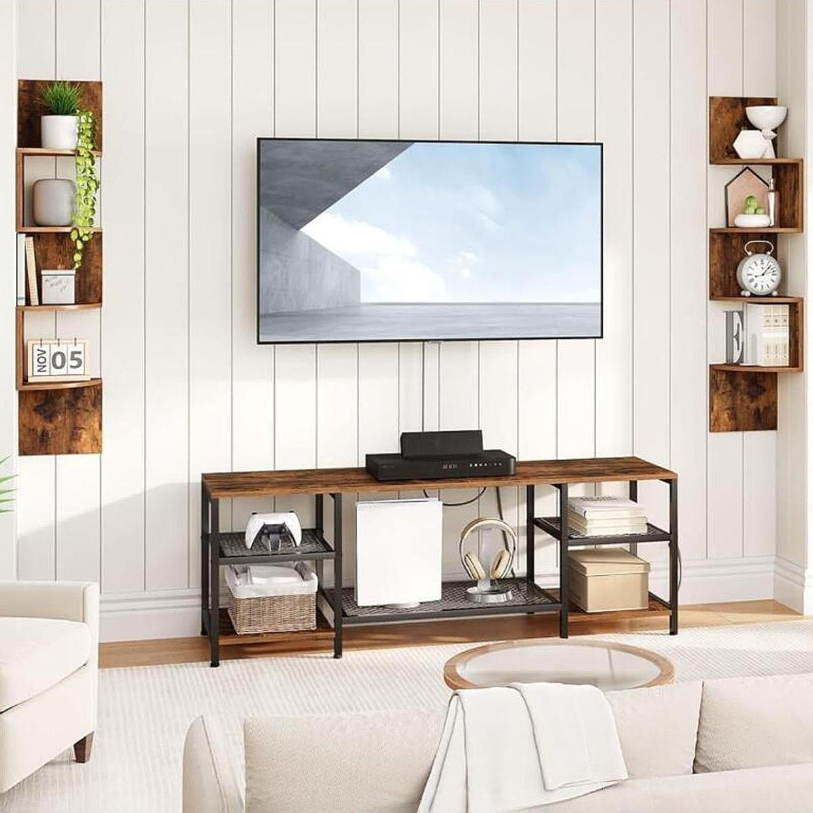 2Pcs Corner Shelf Wall Mount Corner Floating Shelves for Kitchen Office Home Brown