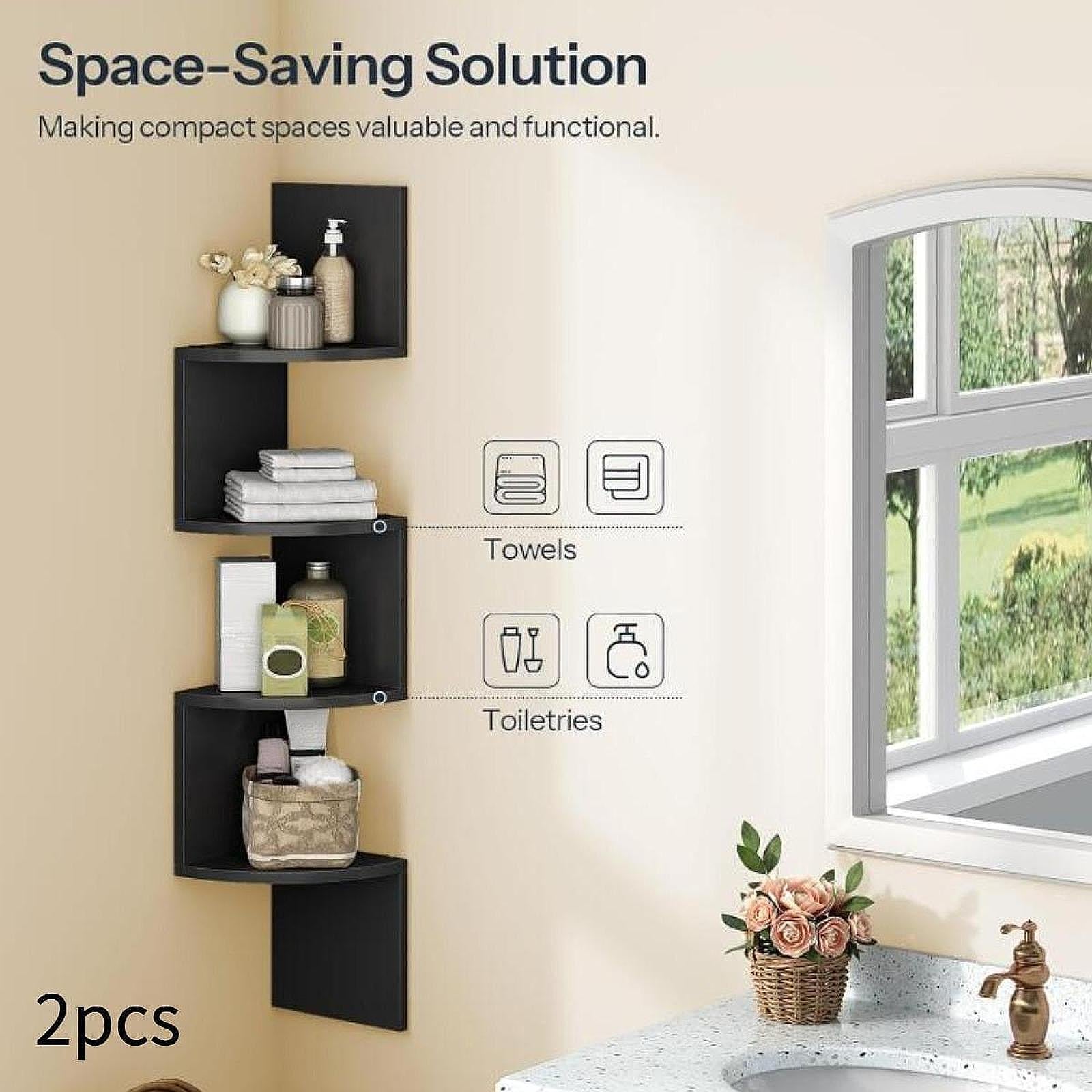 2Pcs Corner Shelf Wall Mount Corner Floating Shelves for Kitchen Office Home Black