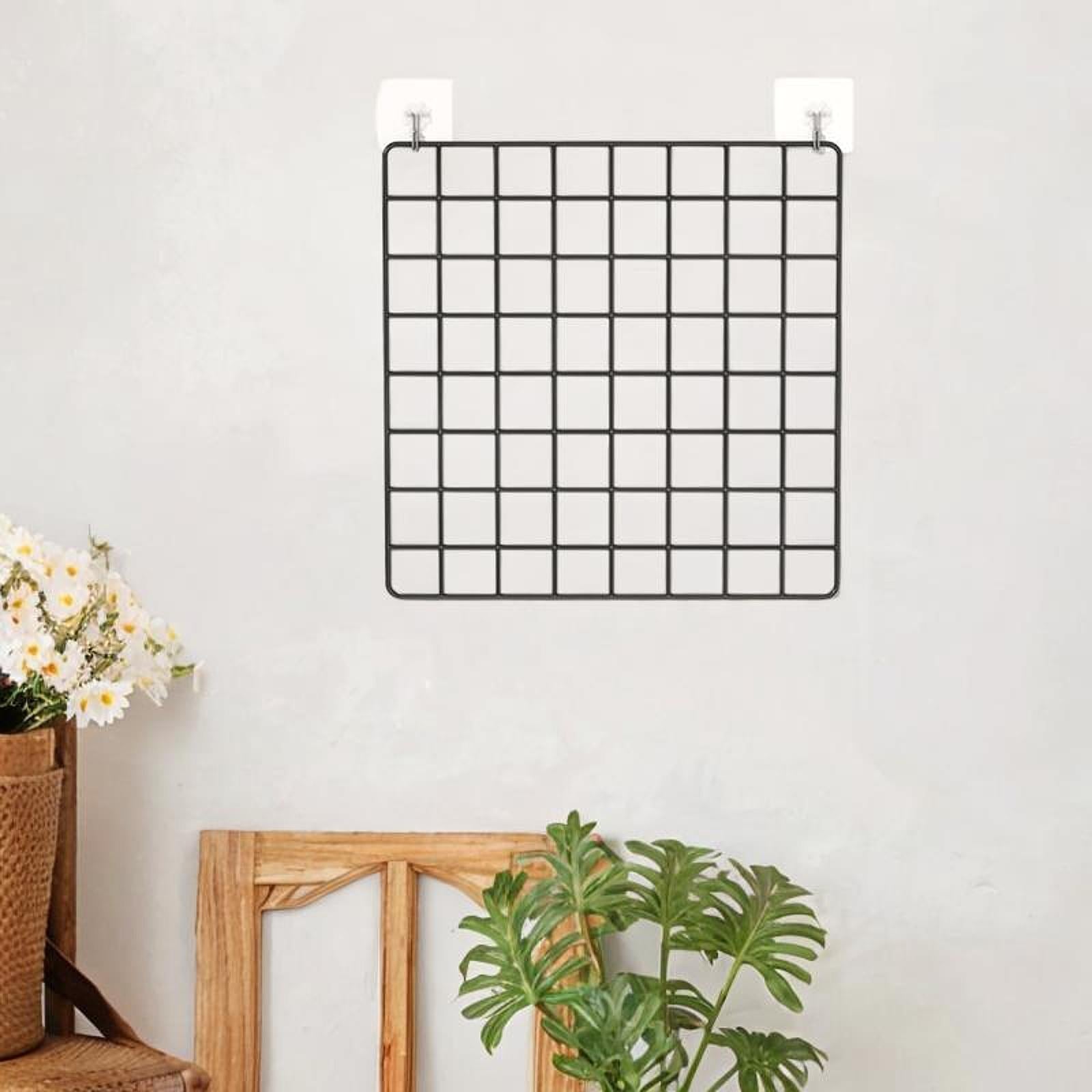 Wall Grid Panel for Photo Display Wire Notice Memo Board for Livingroom Home Black 35x35cm