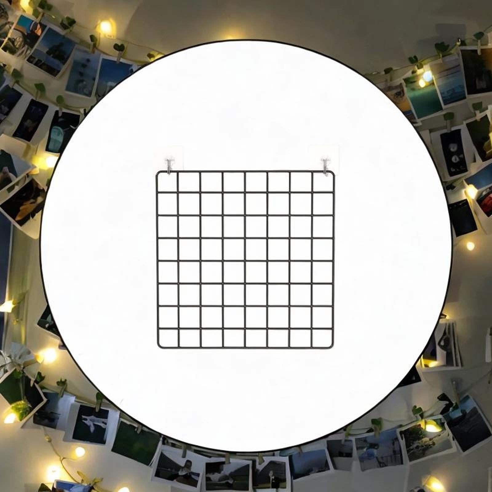 Wall Grid Panel for Photo Display Wire Notice Memo Board for Livingroom Home Black 35x35cm