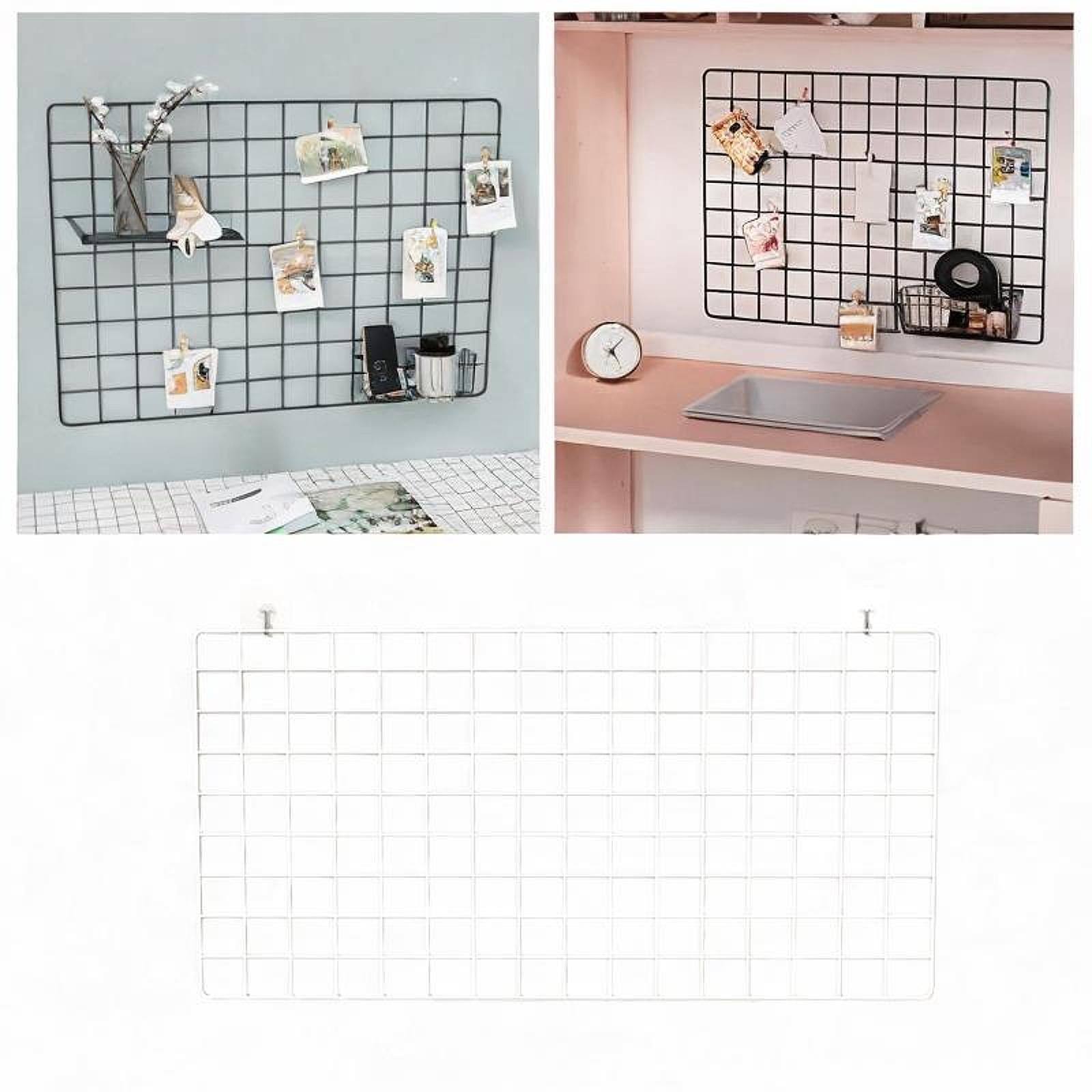 Wall Grid Panel for Photo Display Wire Notice Memo Board for Livingroom Home White 40x80cm