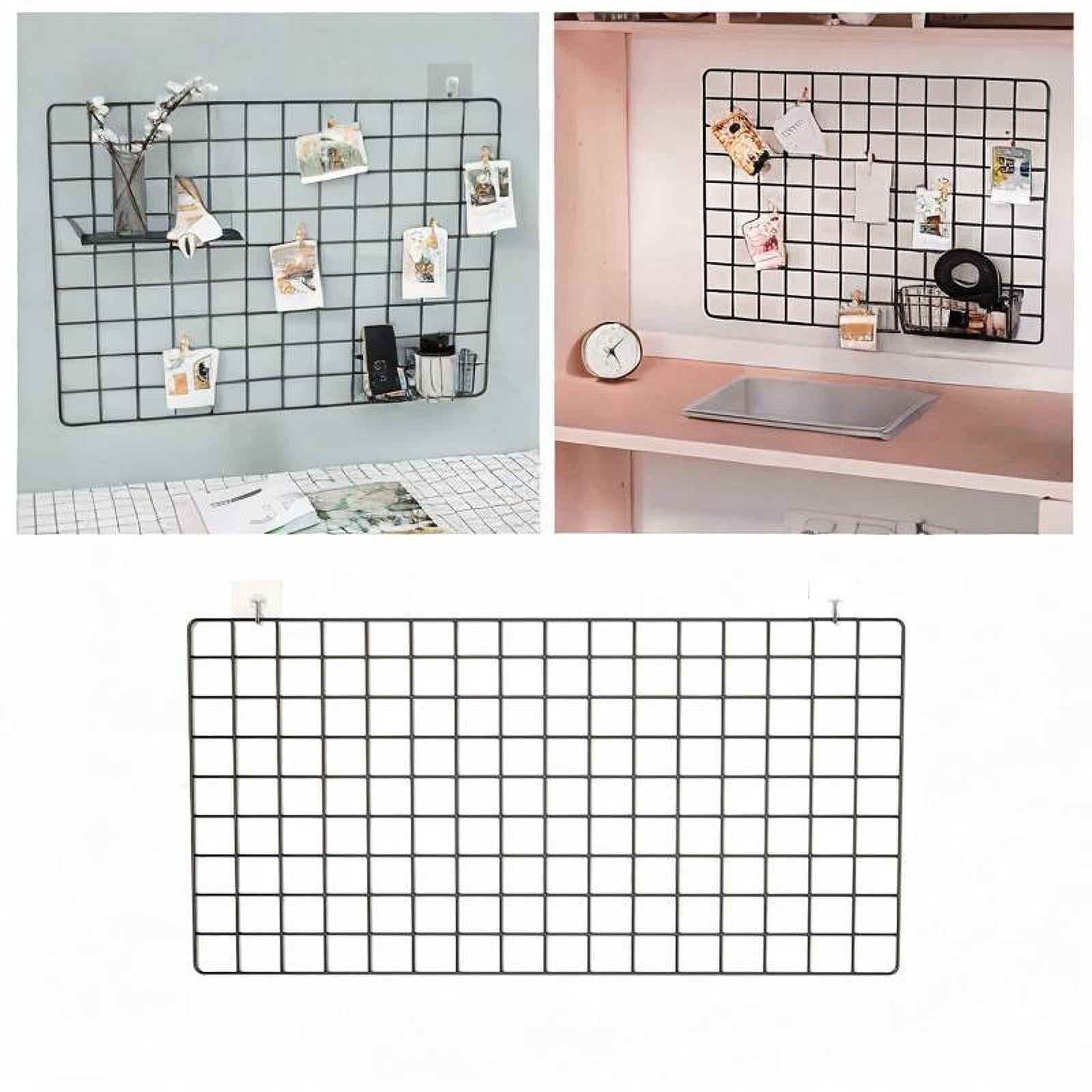 Wall Grid Panel for Photo Display Wire Notice Memo Board for Livingroom Home Black 40x80cm