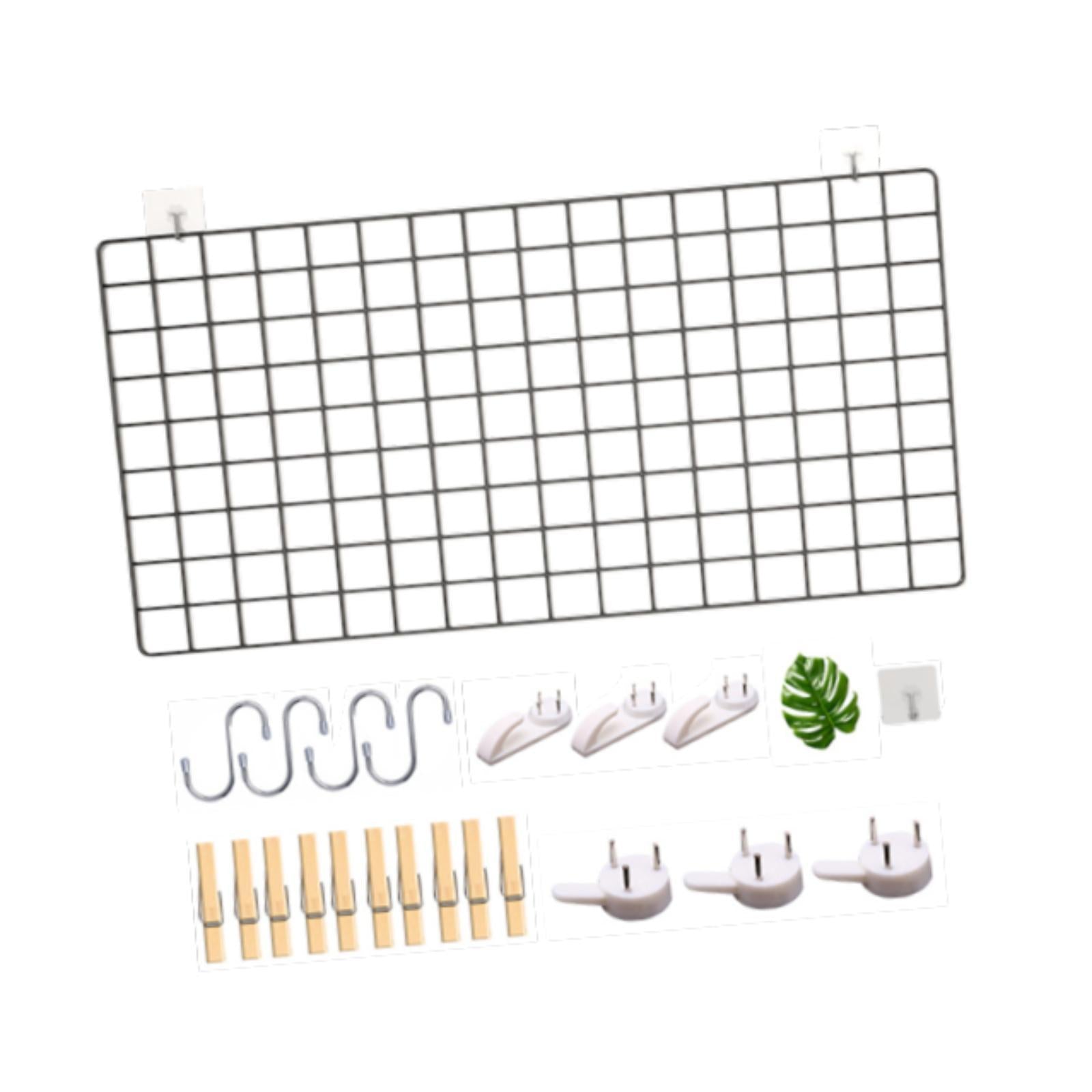 Wall Grid Panel for Photo Display Wire Notice Memo Board for Livingroom Home Black 40x80cm
