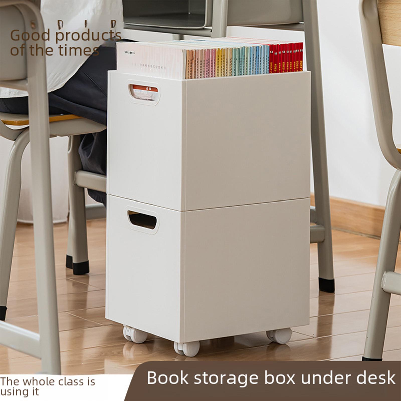 Stackable Book Storage Box Minimalist Rolling File Organizer for Home Office White