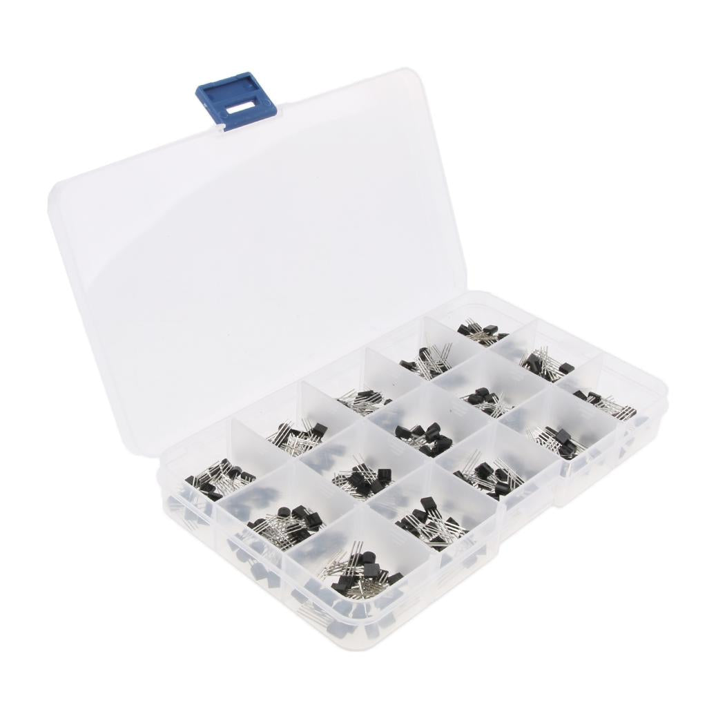 300 Pieces 15 Value Transistor Assortment Kit with Box