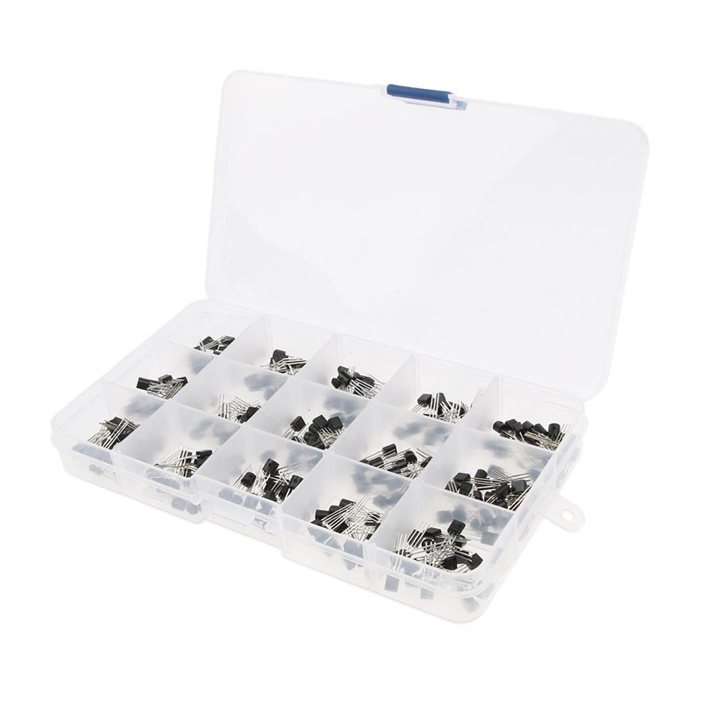 300 Pieces 15 Value Transistor Assortment Kit with Box