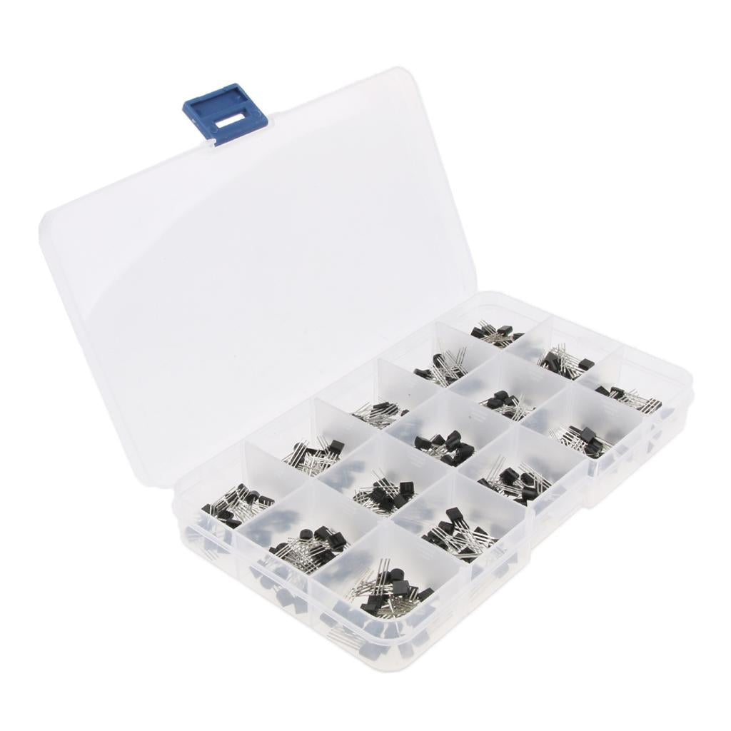 300 Pieces 15 Value Transistor Assortment Kit with Box