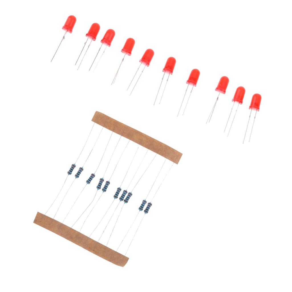 10Pcs LED Light 5MM + 10Pcs 220Ohm Resistor for Raspberry Pi MCU Red