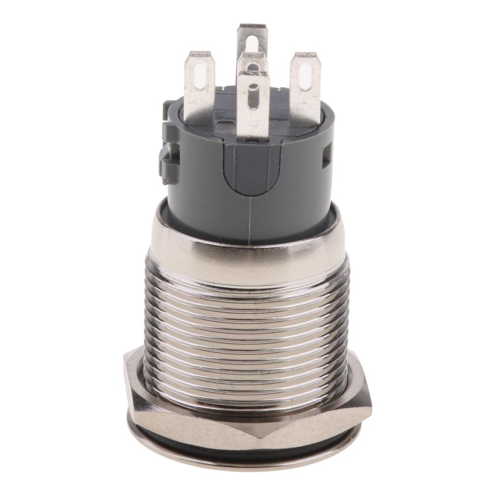 19mm 12V Flat Head Reset LED Ring Light Blue Light Metal Waterproof switch
