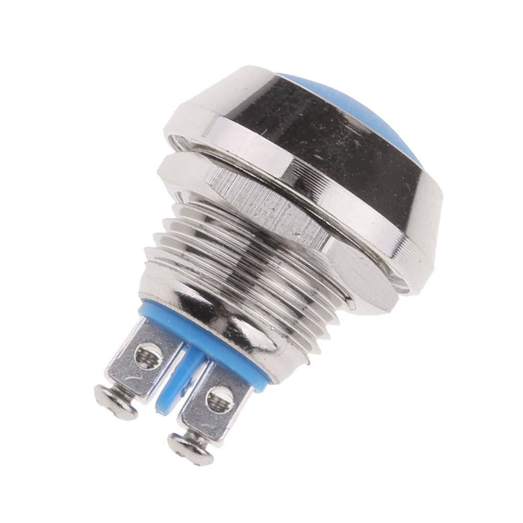 12mm Round Metal SPST Momentary Push Button Switch 1NO P67 Waterproof Blue