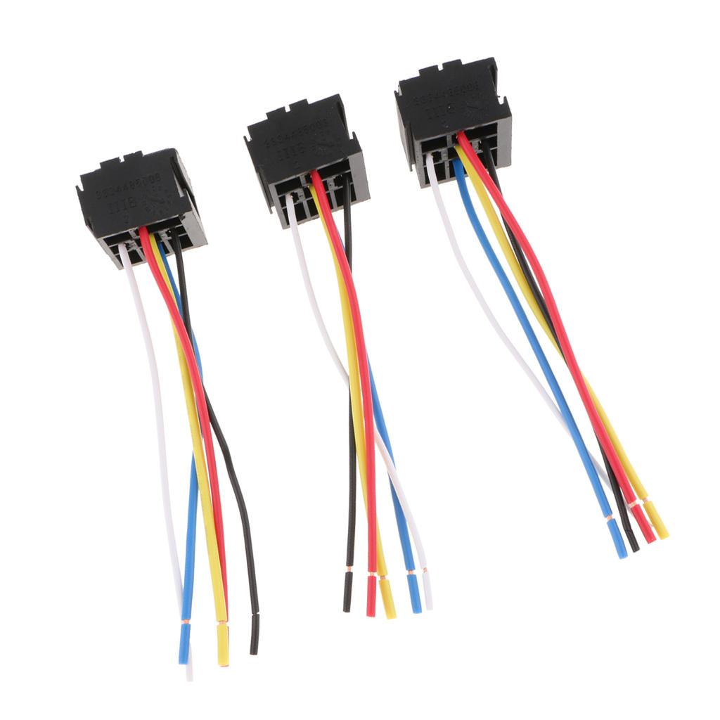 3Pcs Prewired 5 Pin Car Automotive Relay Harness Socket Holders 40A 12V/24V