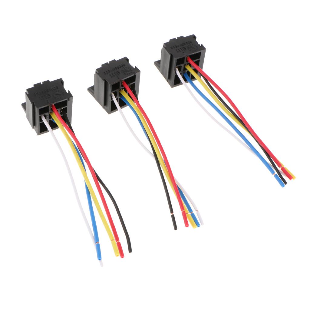 3Pcs Prewired 5 Pin Car Automotive Relay Harness Socket Holders 40A 12V/24V