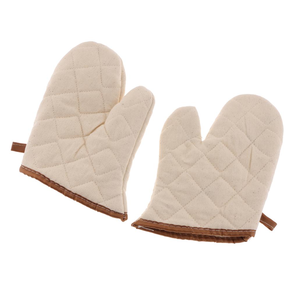 Heat Resistant Grilling Cooking Gloves Oven Mitts BBQ Tool Beige