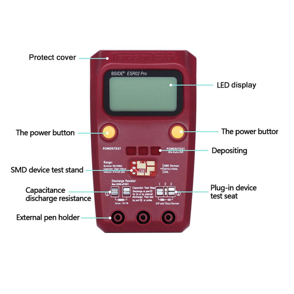 ESR02 PRO Digital Transistor SMD Components Tester Capacitance ESR Meter