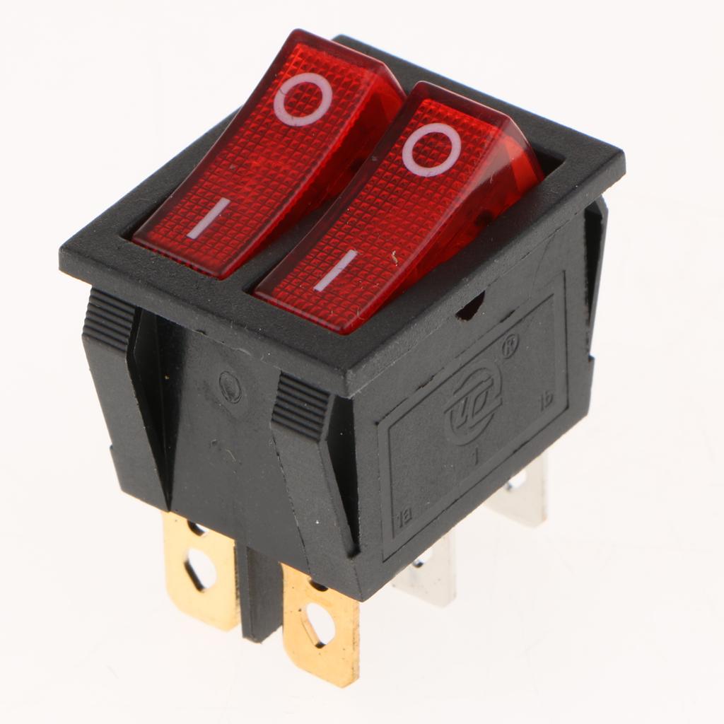 5 Pieces 6Pin 15A250V 20A125V Red Button ON/OFF Double Rocker Toggle Switch
