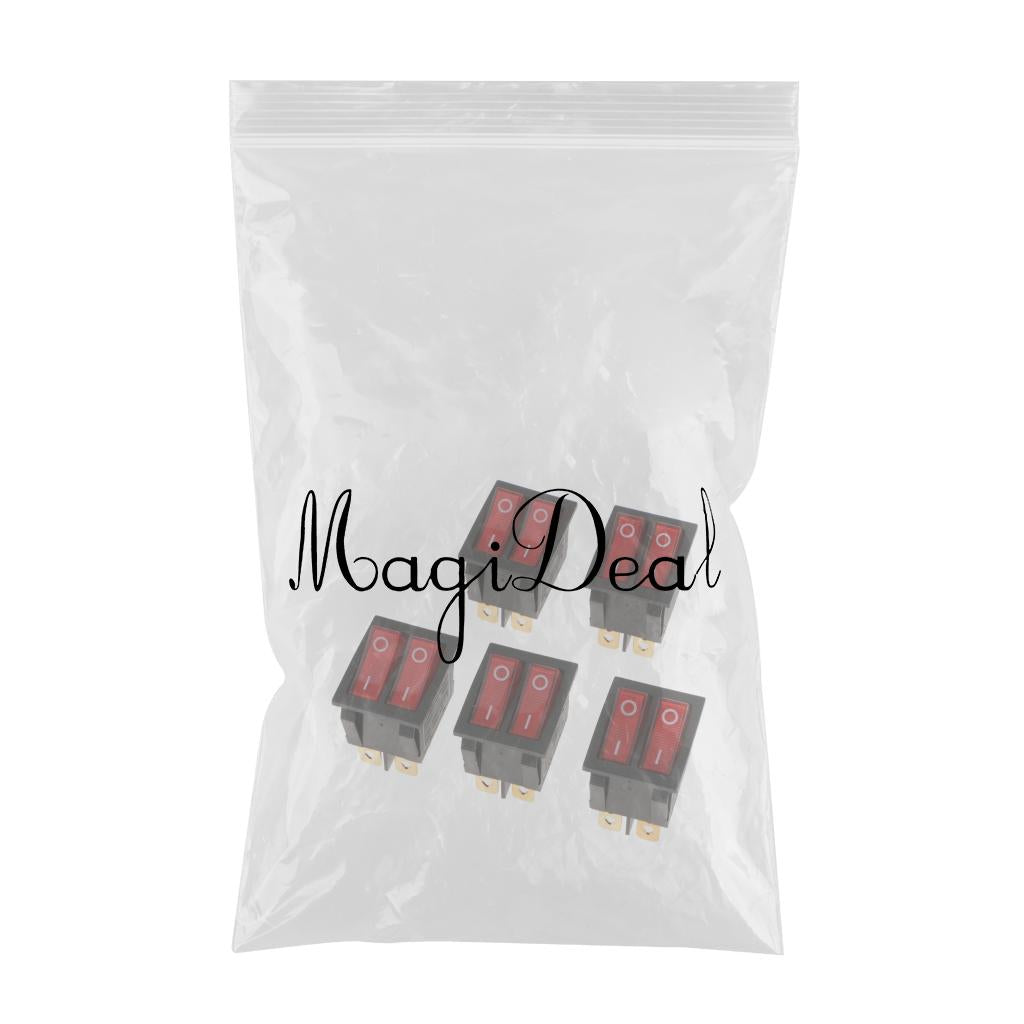 5 Pieces 6Pin 15A250V 20A125V Red Button ON/OFF Double Rocker Toggle Switch