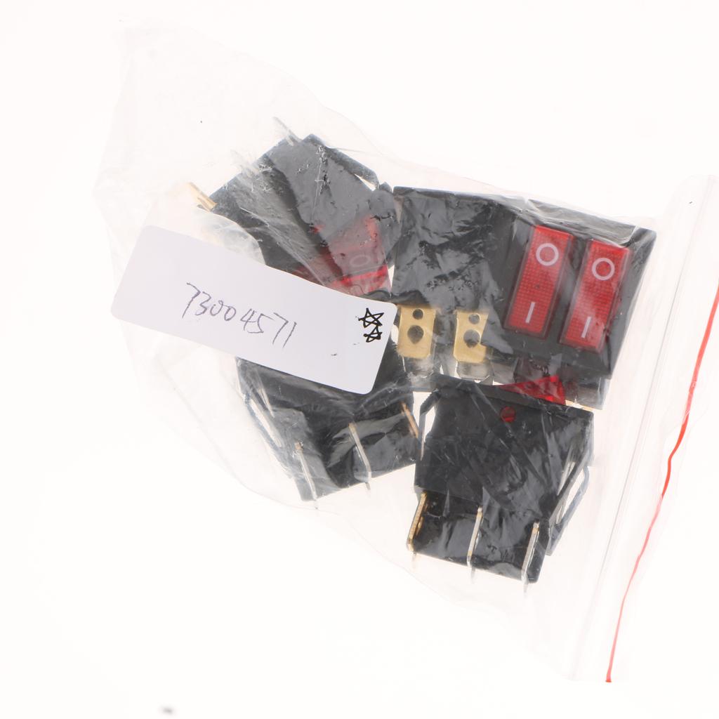 5 Pieces 6Pin 15A250V 20A125V Red Button ON/OFF Double Rocker Toggle Switch