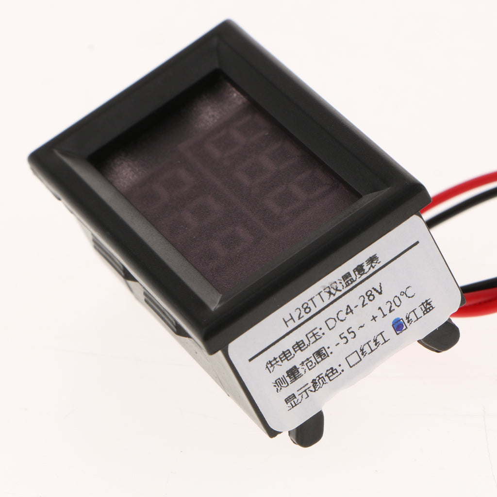 DC 4-28V Dual Display Digital Thermometer NTC Metal Probe Red Blue Display