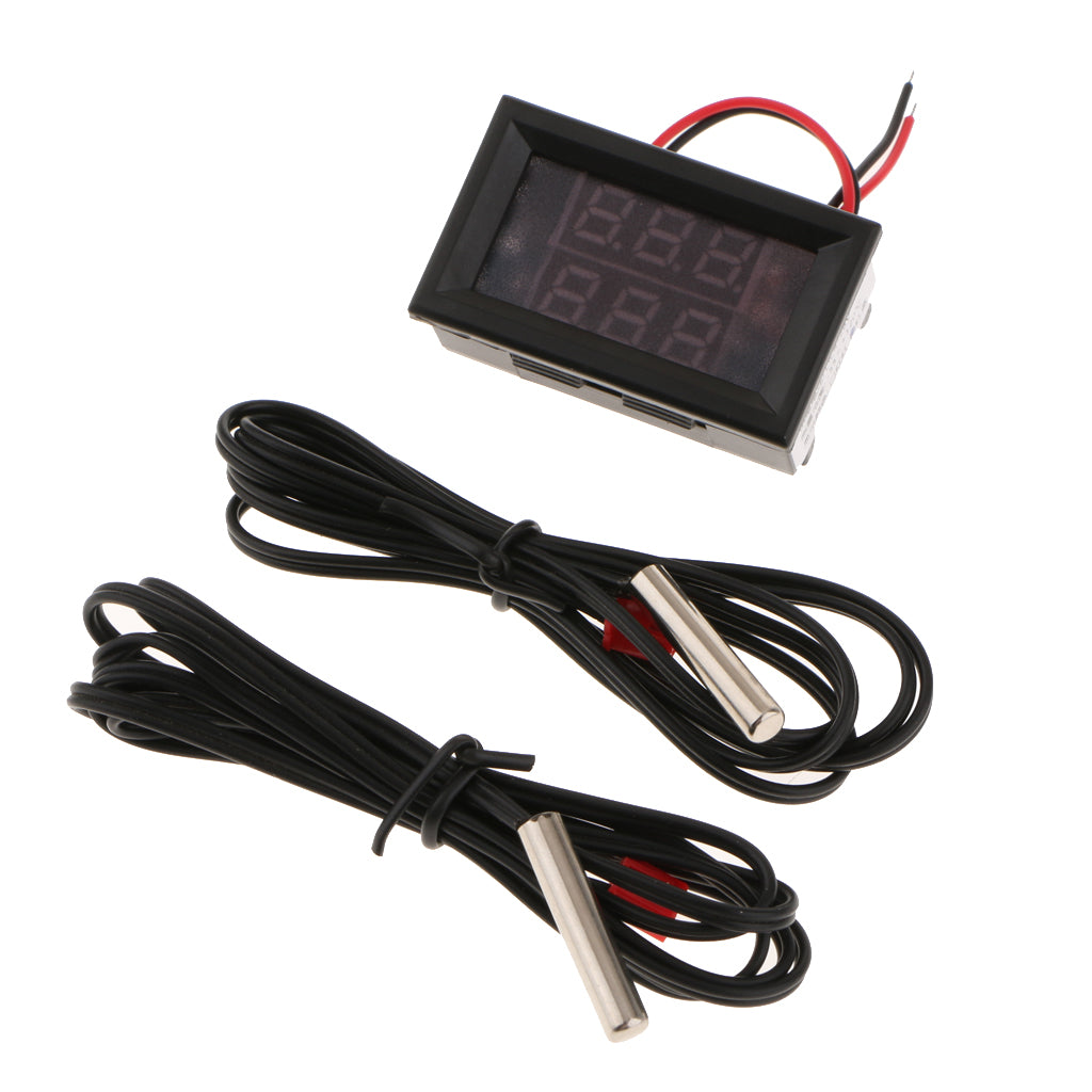 DC 4-28V Dual Display Digital Thermometer NTC Metal Probe Red Blue Display