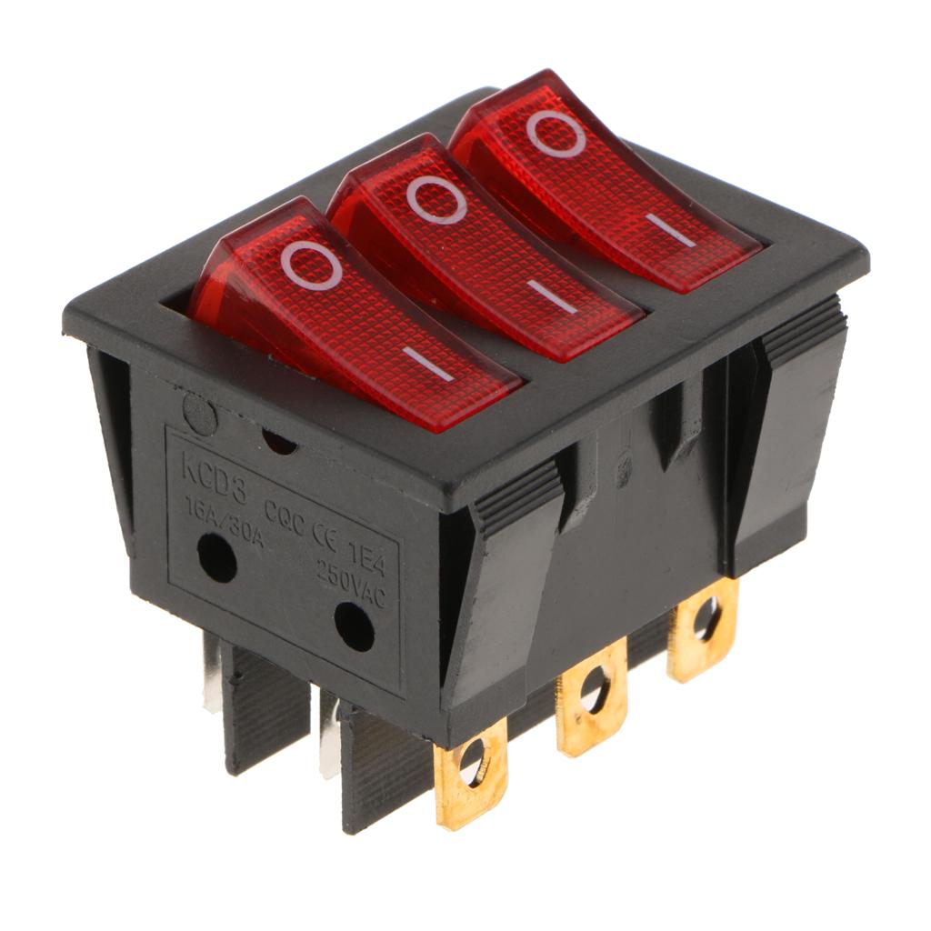 9 Pin Red Button Rocker Switch,KCD3 Rocker Power Switch,16A/30A 250V On-Off