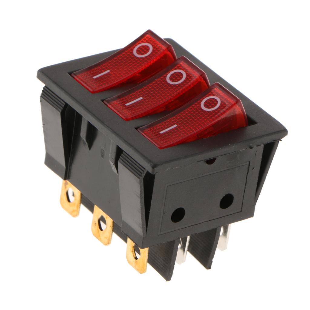9 Pin Red Button Rocker Switch,KCD3 Rocker Power Switch,16A/30A 250V On-Off