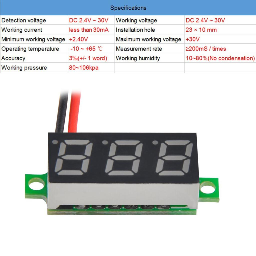0.28 inch 2-wire 3.5-30V DC LED Display Digital Voltmeter Green