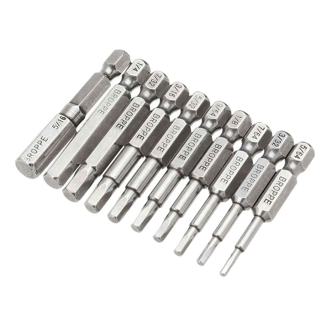 10 Piece Hex Head Long Allen Bit Set Quick Release Shank Impact Driver Drill