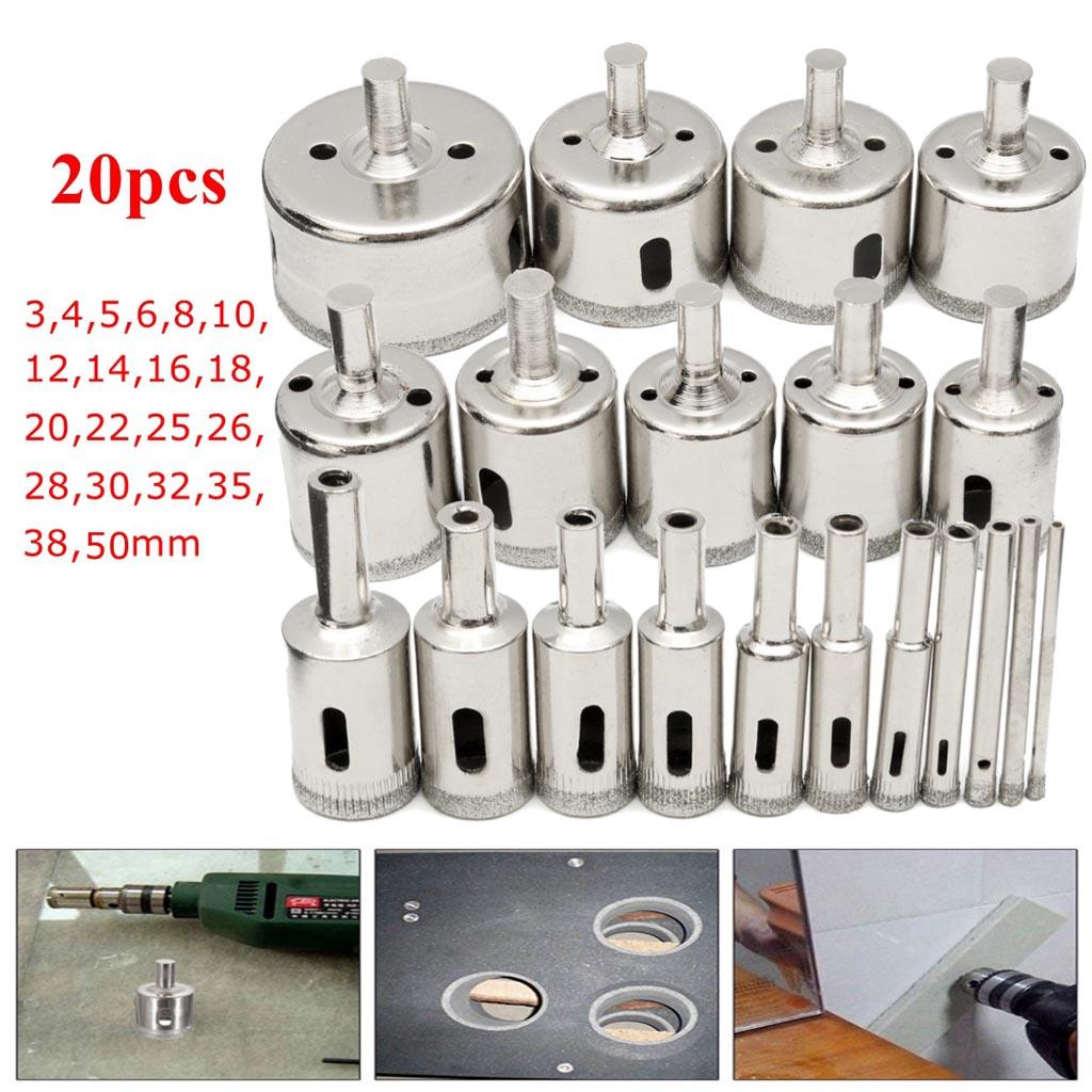 20Pcs 3-50mm Diamond Drill Bit Set Cutter Tool Glass Marble Granite
