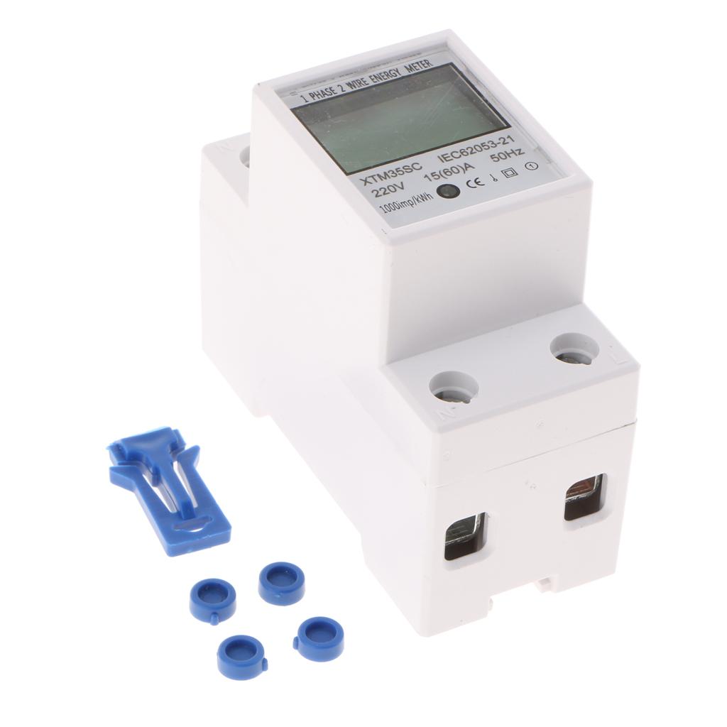 220V Din-rail Energy Meter Din Rail KWH Watt Hour Meter LCD 1 Phase 15(60A)
