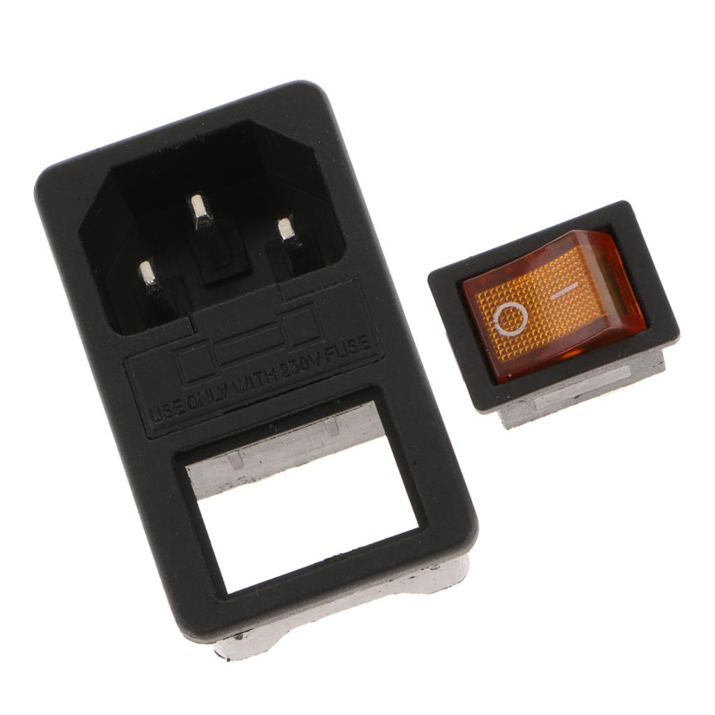 Male Power Socket 10-15A 250V Inlet Module Plug 3-in-1 card Fuse Switch Yellow