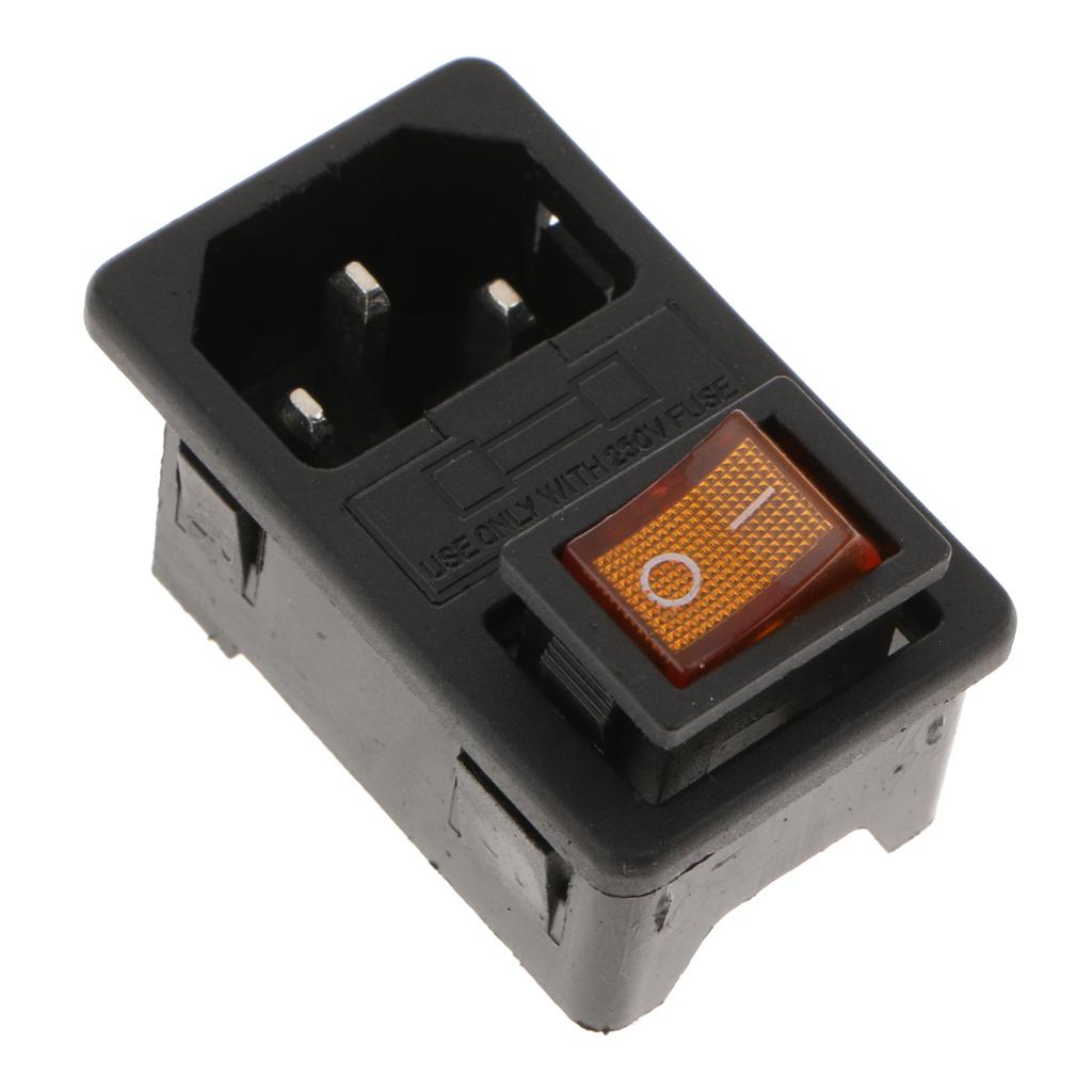 Male Power Socket 10-15A 250V Inlet Module Plug 3-in-1 card Fuse Switch Yellow