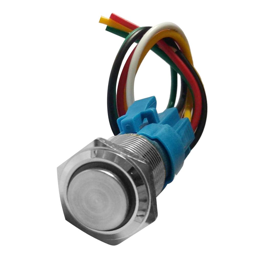 220V LED 16mm Self-lock Push Button Switch IP65 with Wire Connector Yellow