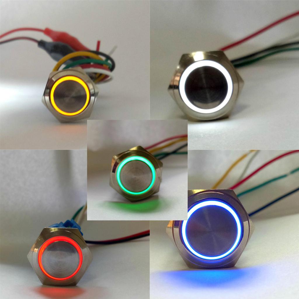 220V LED 16mm Self-lock Push Button Switch IP65 with Wire Connector Yellow