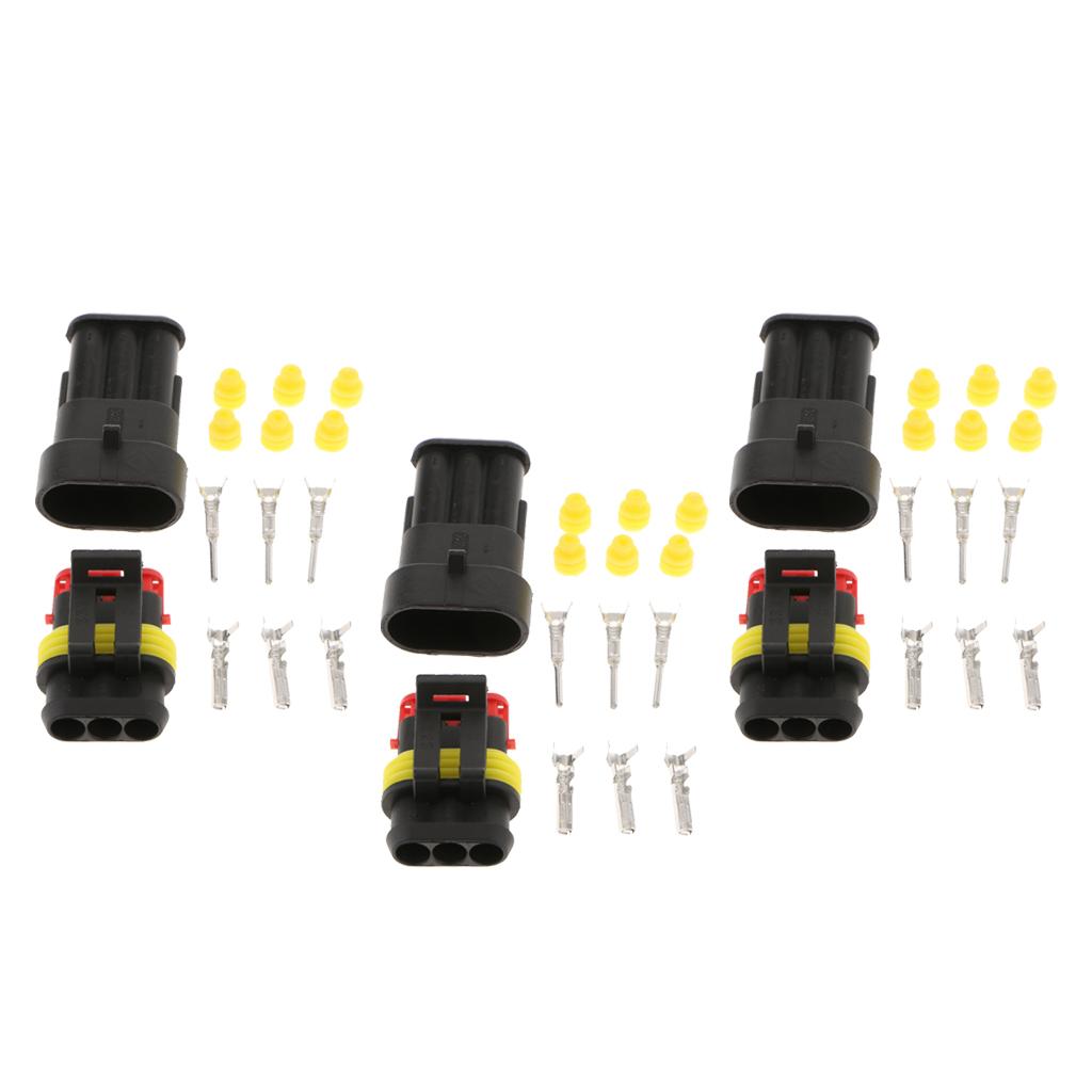 3pcs Car Auto Sealed Waterproof Electrical Wire Connector Plug 3P