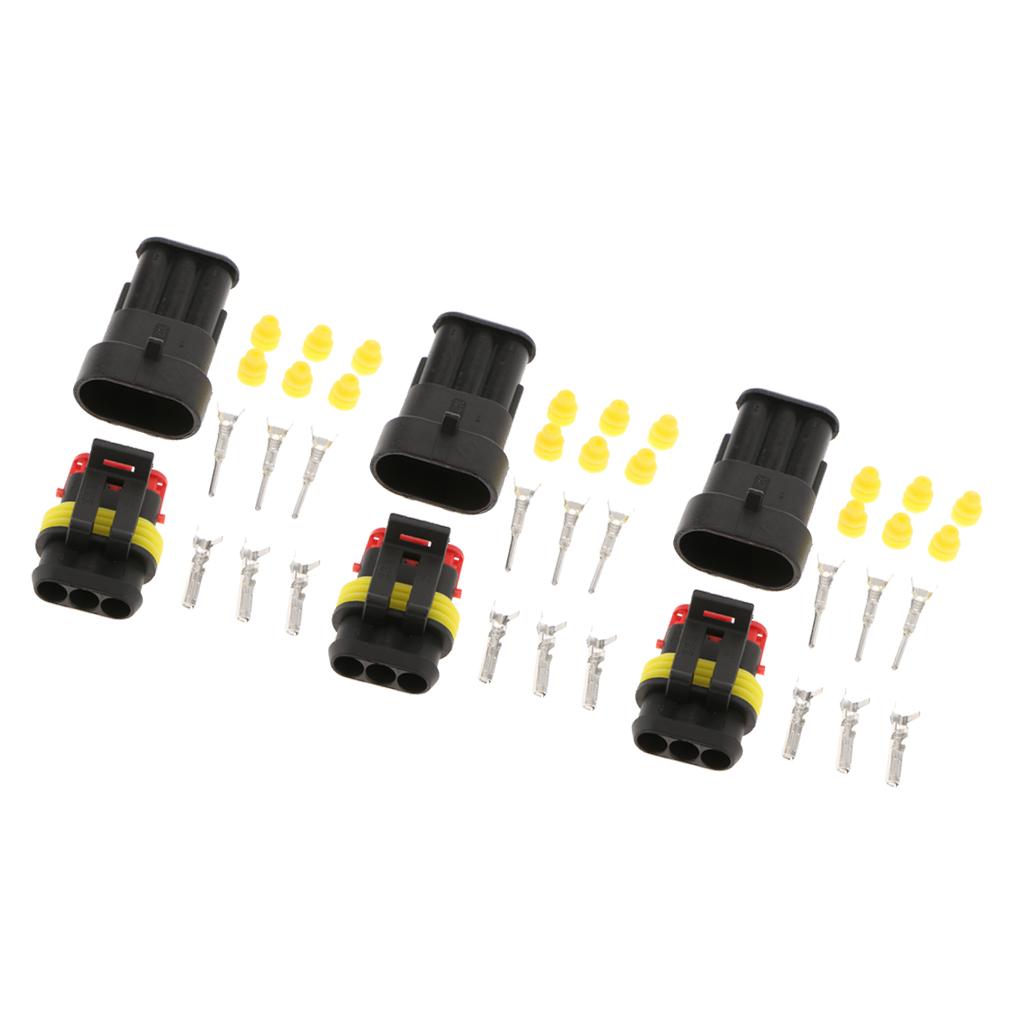 3pcs Car Auto Sealed Waterproof Electrical Wire Connector Plug 3P
