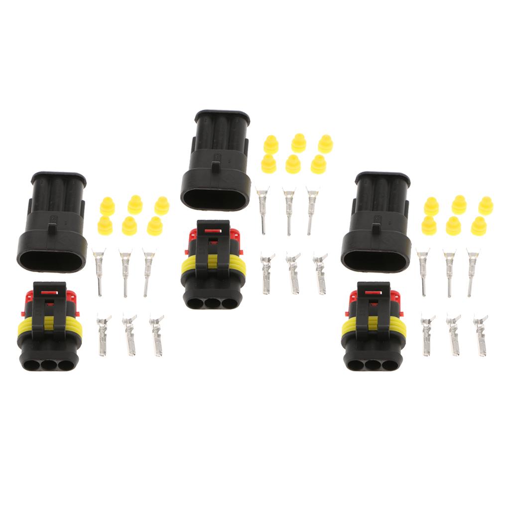 3pcs Car Auto Sealed Waterproof Electrical Wire Connector Plug 3P