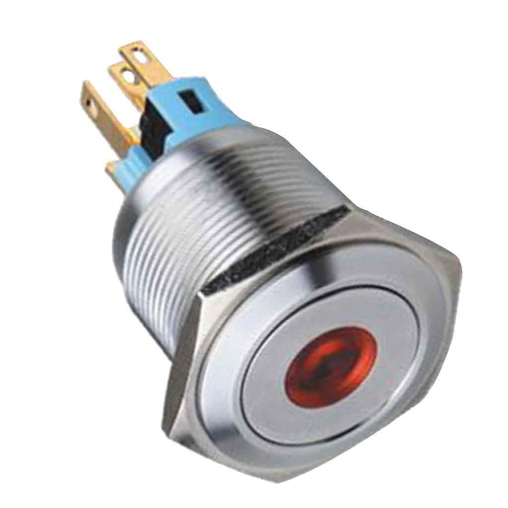 Stainless Steel 12V LED Push Button Switch 1NO / 1NC Red Self-Locking
